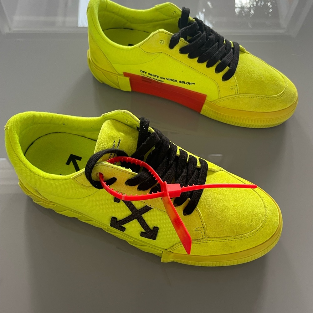 Off-White Yellow Sneakers with Red Tag